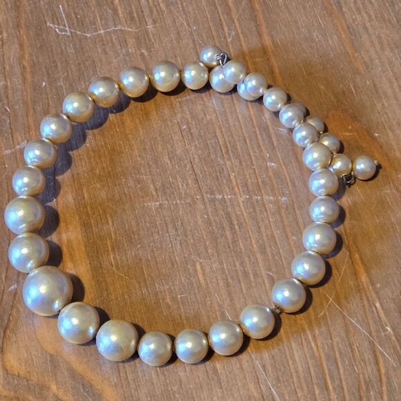 Vintage 50s Champagne Faux Pearl Graduated Choker Necklace - Picture 5 of 7